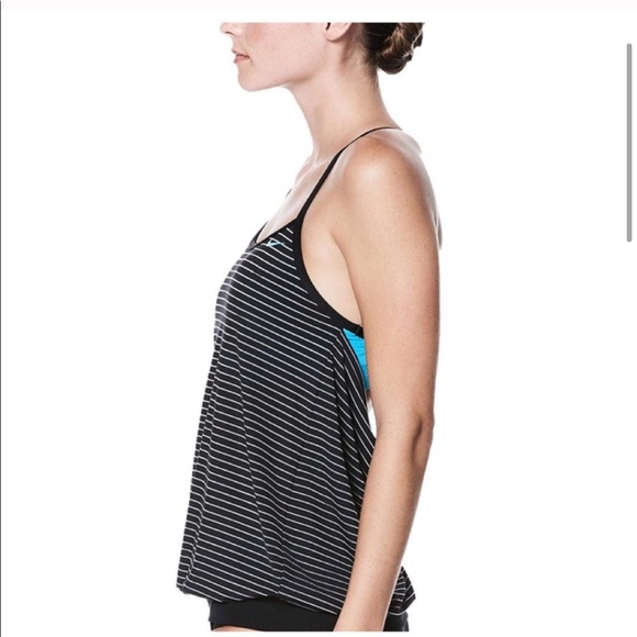 Nike Black Blue Striped Tankini Swim Top - Picture 3 of 10